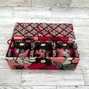 Vera Bradley Mocha Rouge Trio of Ornaments Keepsake in Original Fabric Box
